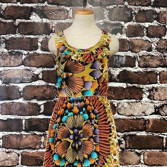 Anthropologie Edme Esyllte Dress Sleeveless Silk Orange Teal Floral Size 6 - Picture 6 of 16